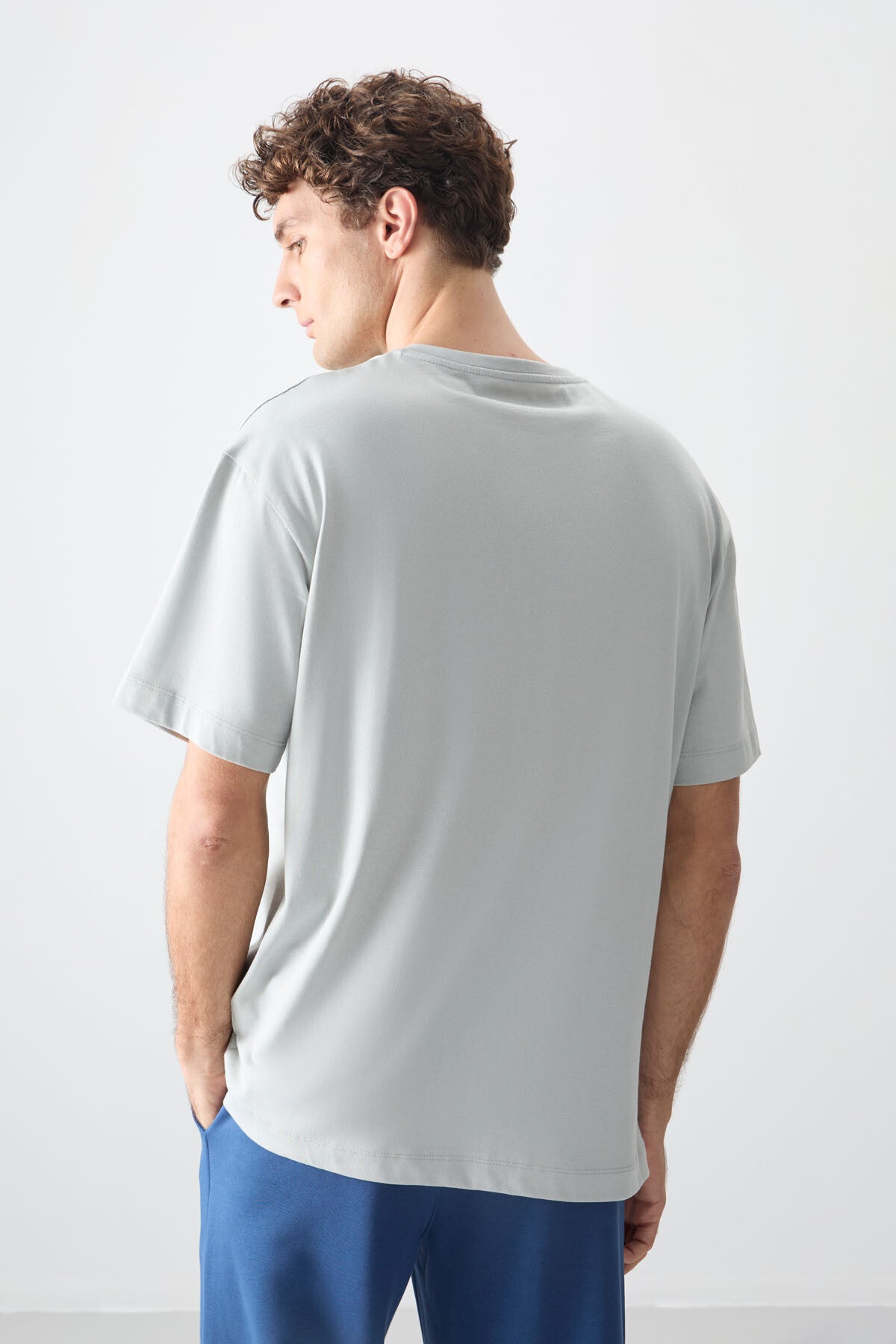 Stone 100% Cotton Thick Soft Textured Oversize Fit Printed Men's T-Shirt - 88356