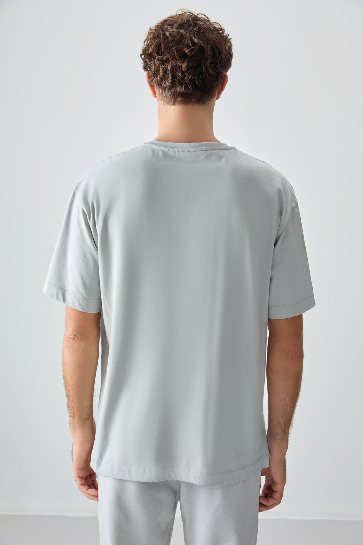 Stone 100% Cotton Thick Soft Textured Oversize Fit Printed Men's T-Shirt - 88358
