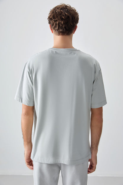 Stone 100% Cotton Thick Soft Textured Oversize Fit Printed Men's T-Shirt - 88358