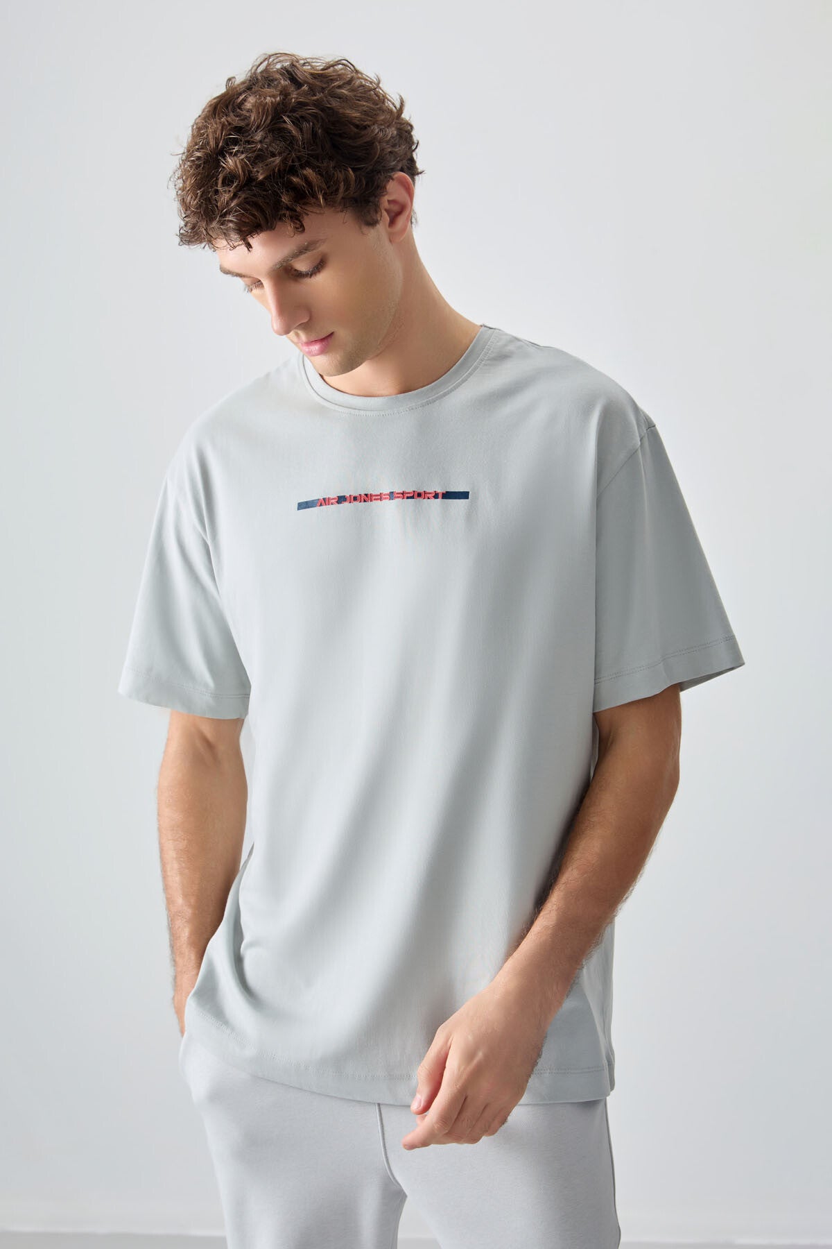 Stone 100% Cotton Thick Soft Textured Oversize Fit Printed Men's T-Shirt - 88358
