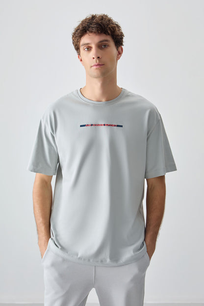 Stone 100% Cotton Thick Soft Textured Oversize Fit Printed Men's T-Shirt - 88358