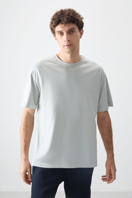 Stone 100% Cotton Thick Soft Textured Oversize Fit Basic Men's T-Shirt - 88353