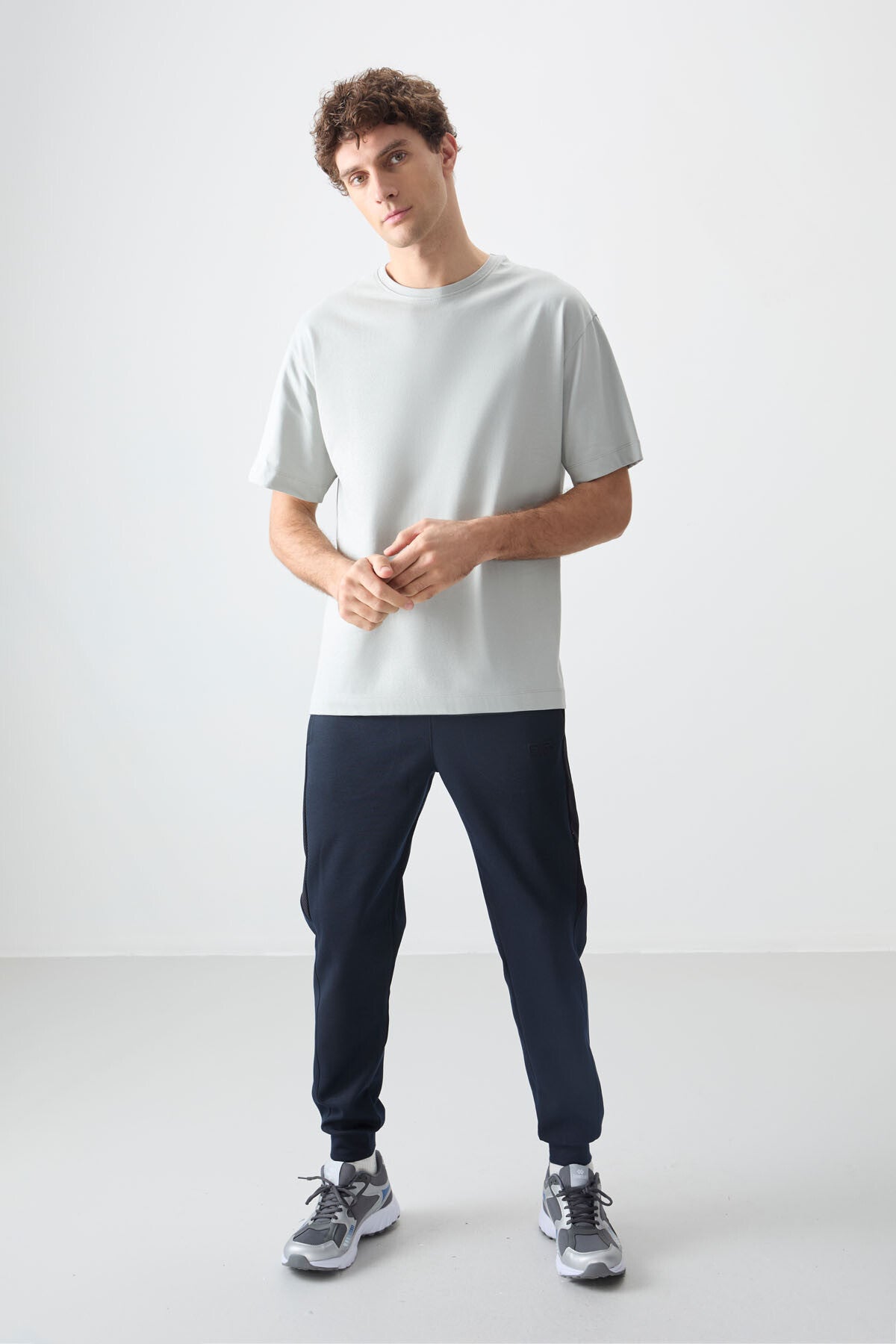 Stone 100% Cotton Thick Soft Textured Oversize Fit Basic Men's T-Shirt - 88353