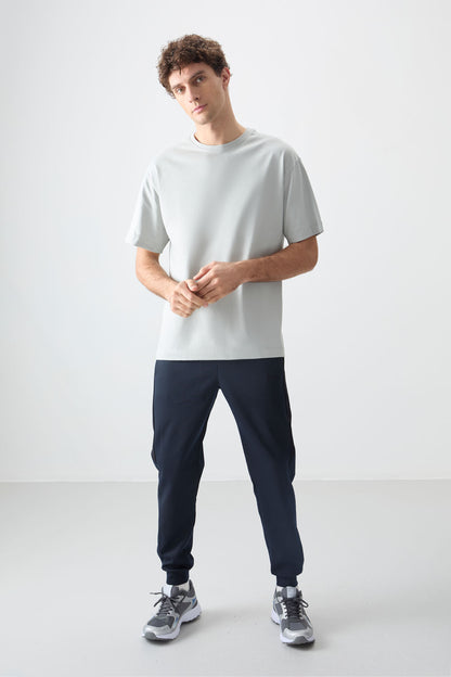 Stone 100% Cotton Thick Soft Textured Oversize Fit Basic Men's T-Shirt - 88353