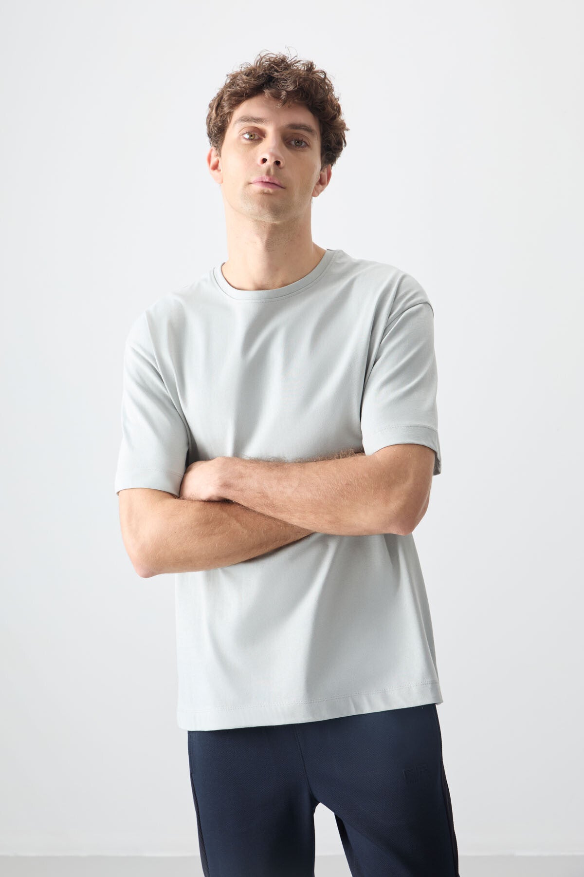 Stone 100% Cotton Thick Soft Textured Oversize Fit Basic Men's T-Shirt - 88353