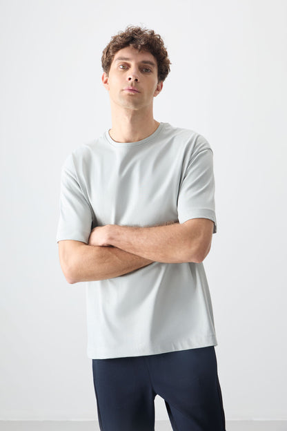 Stone 100% Cotton Thick Soft Textured Oversize Fit Basic Men's T-Shirt - 88353