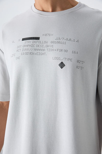 Stone Cotton Thick Soft Textured Oversize Fit Printed Men's T-Shirt - 88326