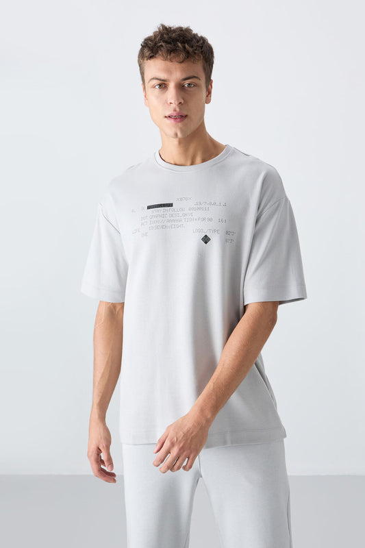 Stone Cotton Thick Soft Textured Oversize Fit Printed Men's T-Shirt - 88326