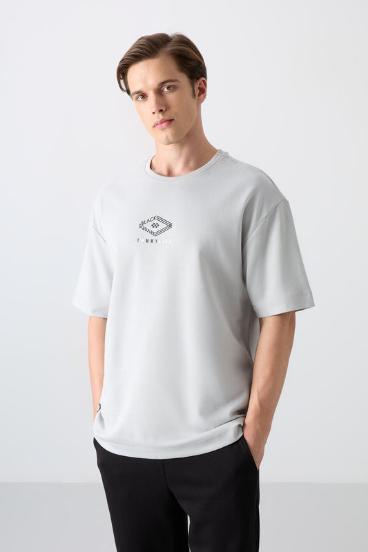 Stone Cotton Thick Soft Textured Oversize Fit Printed Men's T-Shirt - 88325
