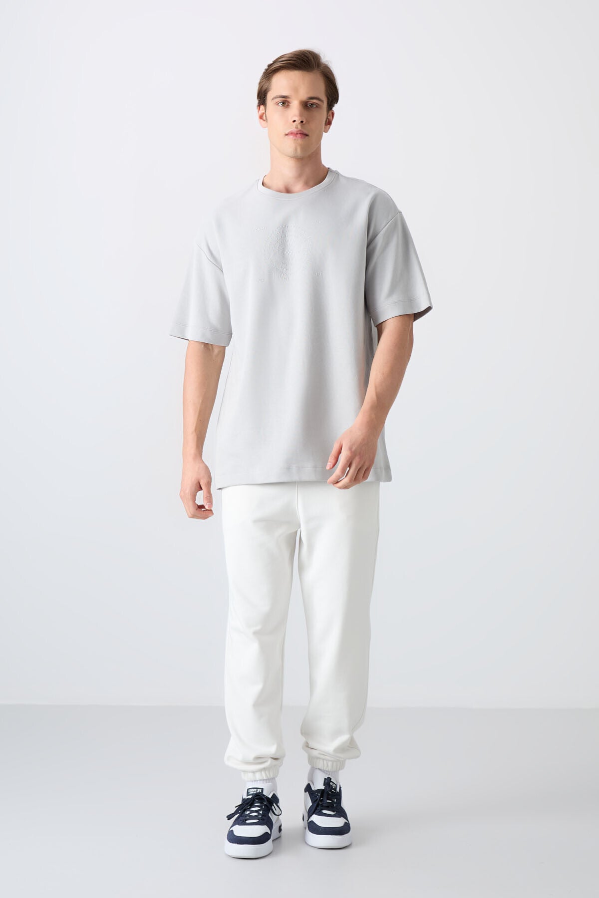 Stone Cotton Thick Soft Textured Oversize Fit Printed Men's T-Shirt - 88324