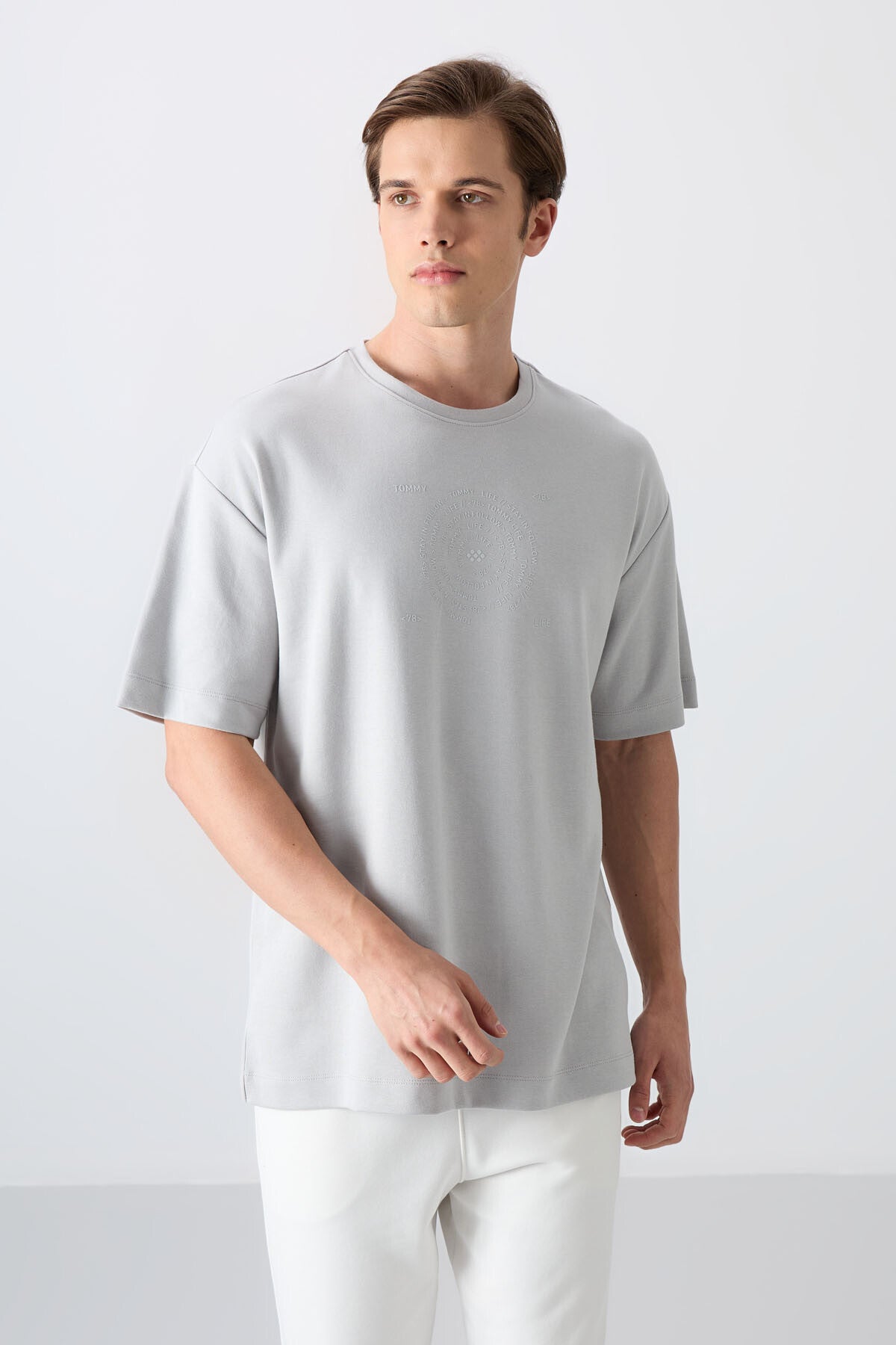 Stone Cotton Thick Soft Textured Oversize Fit Printed Men's T-Shirt - 88324