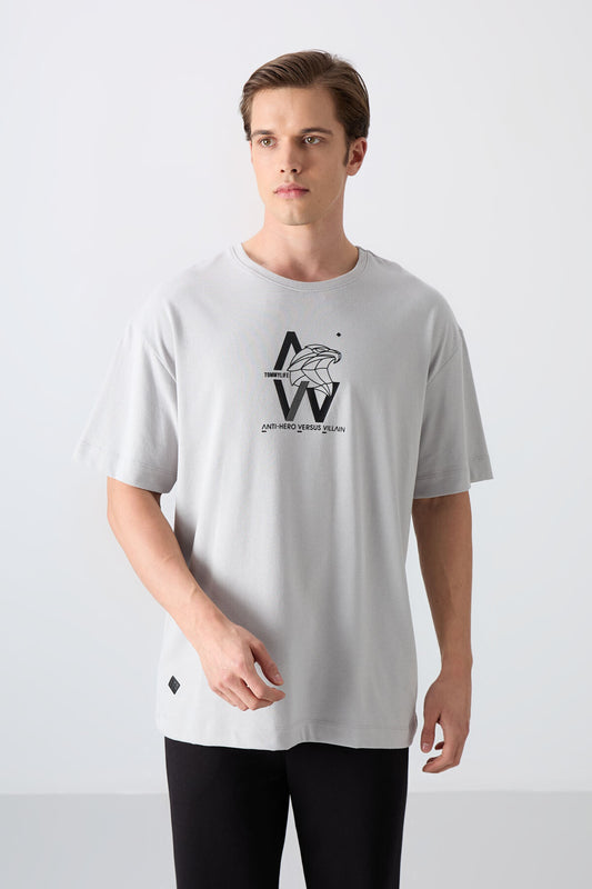 Stone Cotton Thick Soft Textured Oversize Fit Printed Men's T-Shirt - 88332
