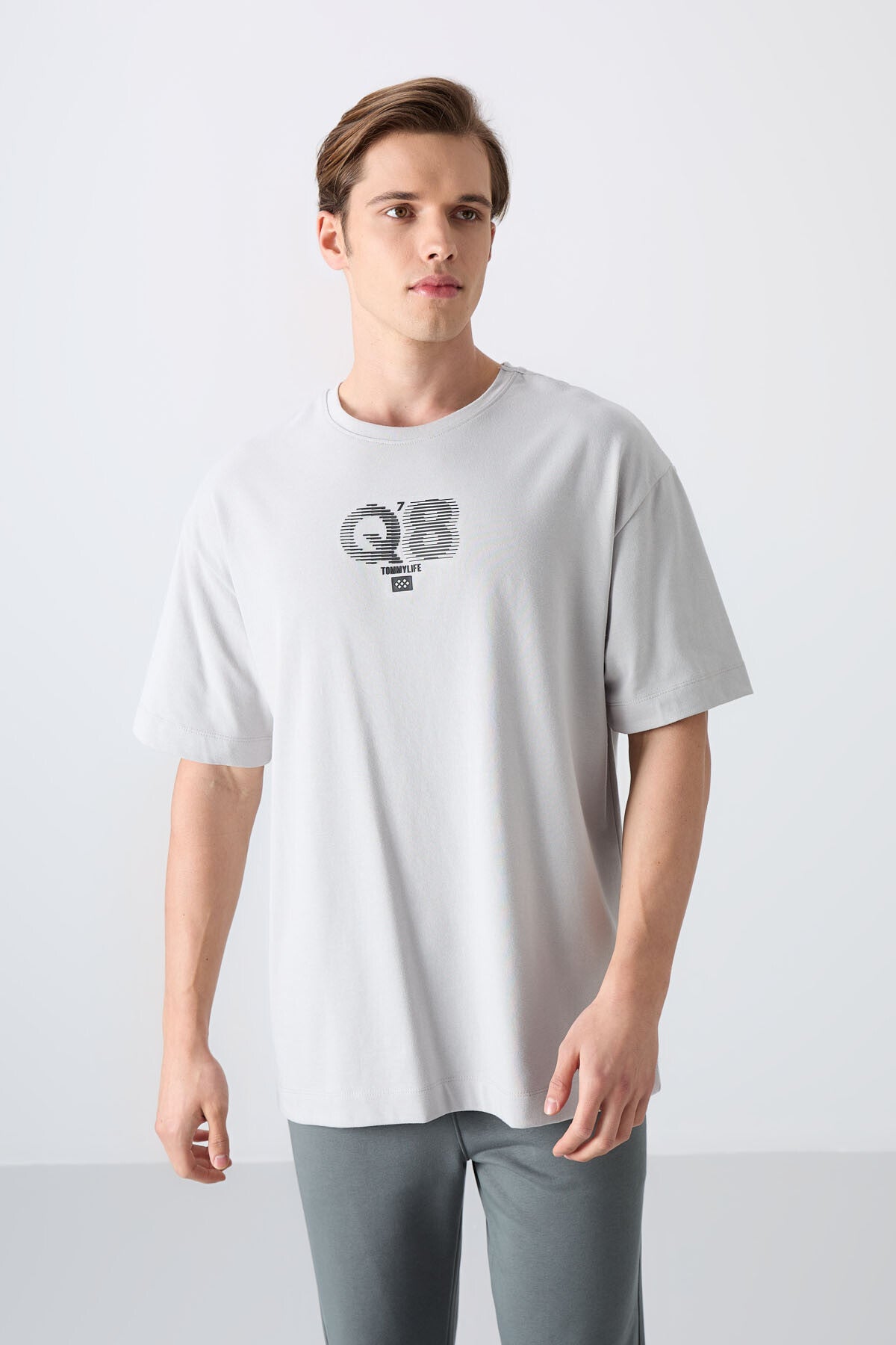 Stone Cotton Thick Soft Textured Oversize Fit Printed Men's T-Shirt - 88333