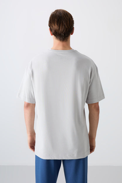 Stone Cotton Thick Soft Textured Oversize Fit Printed Men's T-Shirt - 88334