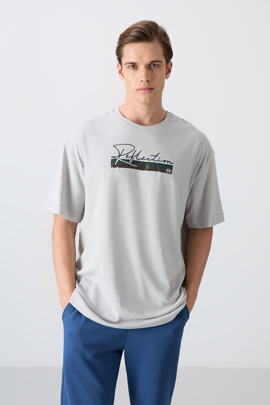 Stone Cotton Thick Soft Textured Oversize Fit Printed Men's T-Shirt - 88334