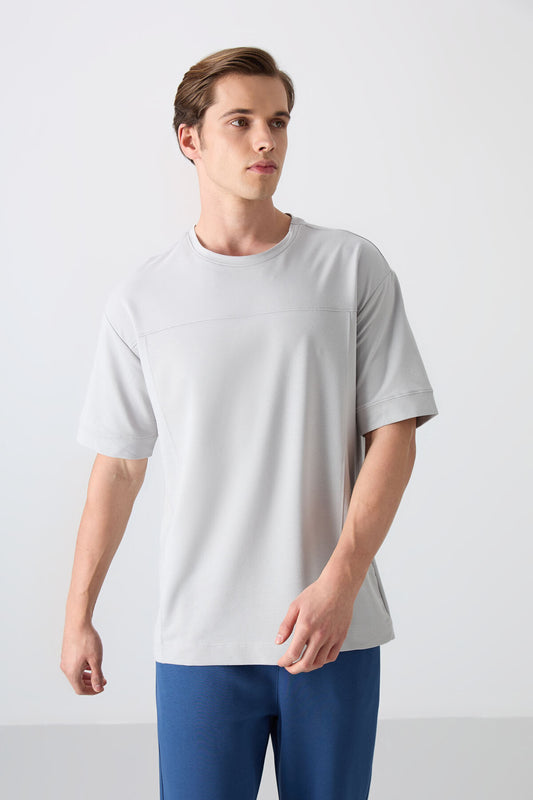 Stone Washed Cotton Thick Soft Textured Oversize Fit Basic Men's T-Shirt - 88349