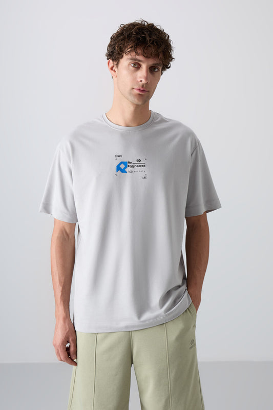 Stone Cotton Thick Soft Textured Oversize Fit Printed Men's T-Shirt - 88350