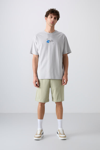 Stone Cotton Thick Soft Textured Oversize Fit Printed Men's T-Shirt - 88350