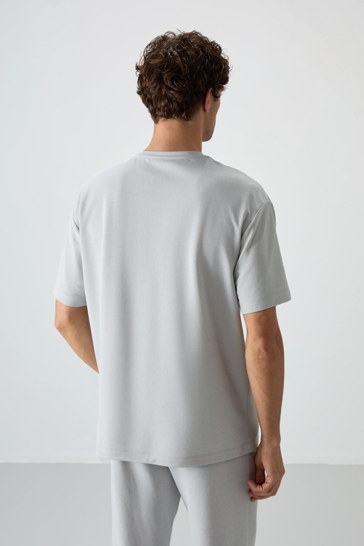 Stone Cotton Thick Textured Surface Oversize Fit Printed Men's T-Shirt - 88364