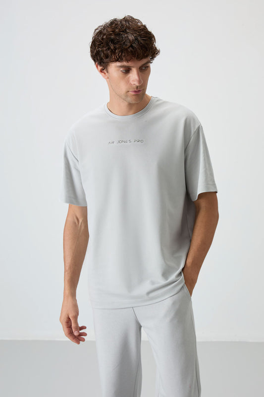 Stone Cotton Thick Textured Surface Oversize Fit Printed Men's T-Shirt - 88364