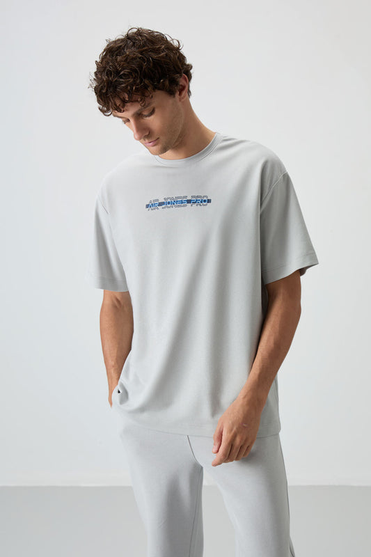 Stone Cotton Thick Textured Surface Oversize Fit Printed Men's T-Shirt - 88365