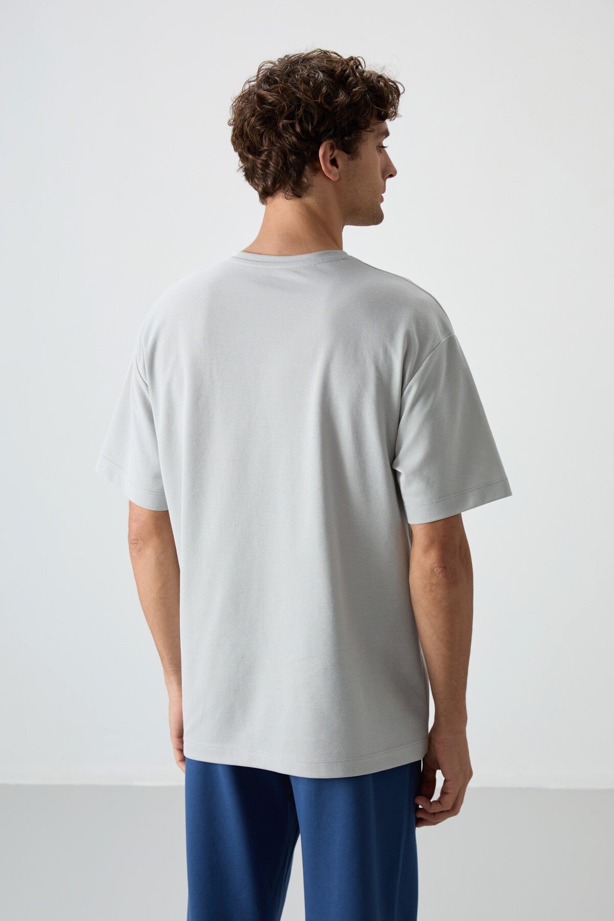 Stone Cotton Thick Textured Surface Oversize Fit Printed Men's T-Shirt - 88370