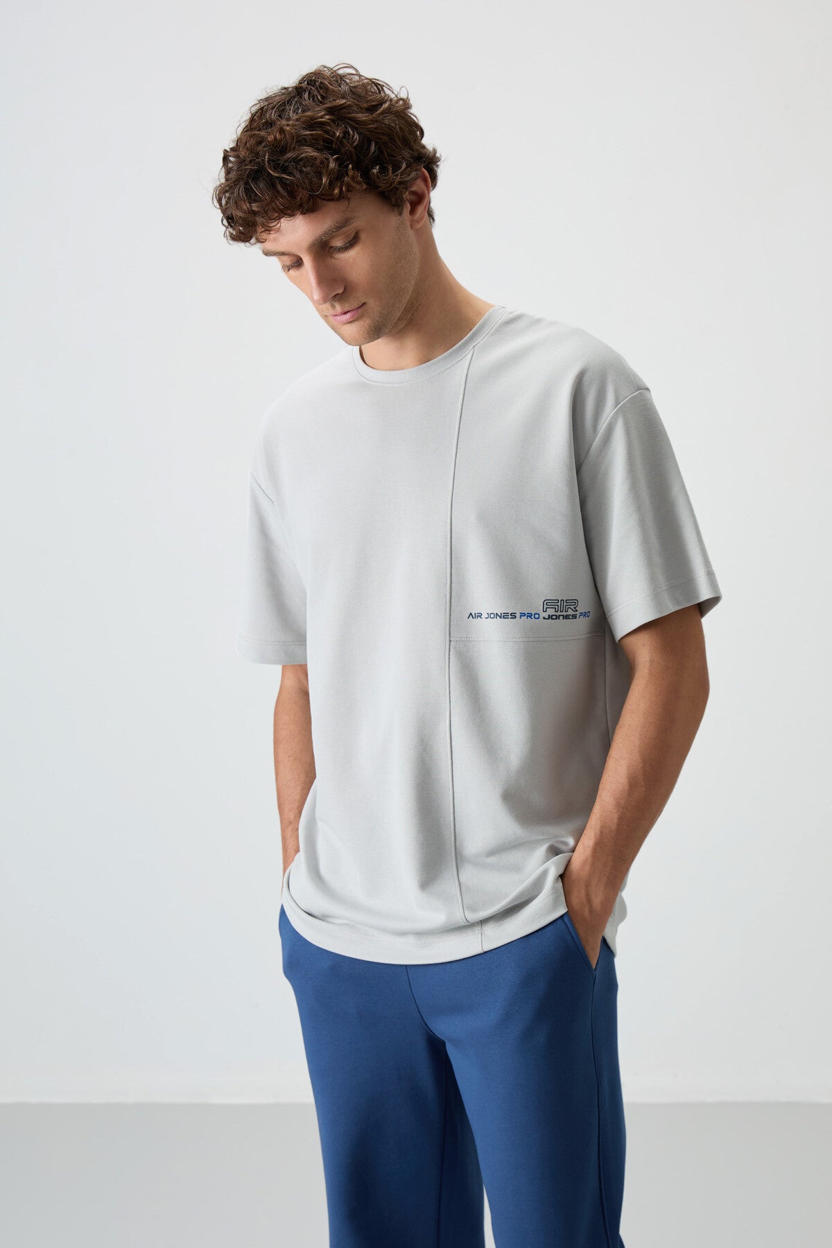 Stone Cotton Thick Textured Surface Oversize Fit Printed Men's T-Shirt - 88370