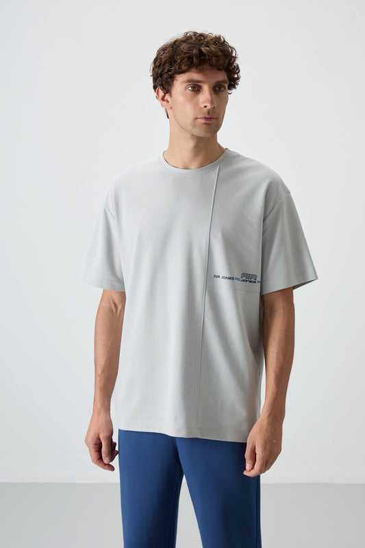 Stone Cotton Thick Textured Surface Oversize Fit Printed Men's T-Shirt - 88370