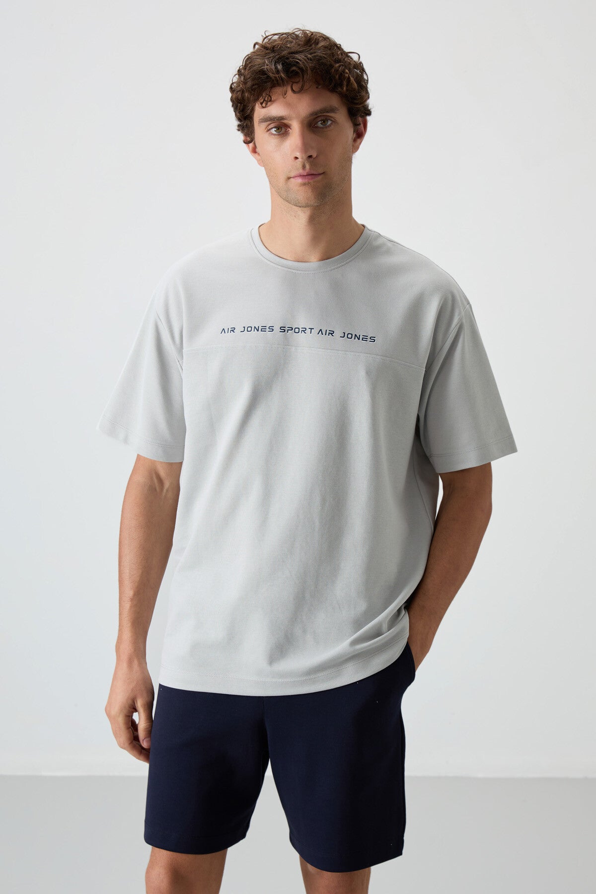 Stone Cotton Thick Textured Surface Oversize Fit Printed Men's T-Shirt - 88371