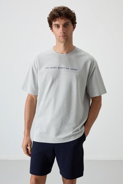 Stone Cotton Thick Textured Surface Oversize Fit Printed Men's T-Shirt - 88371
