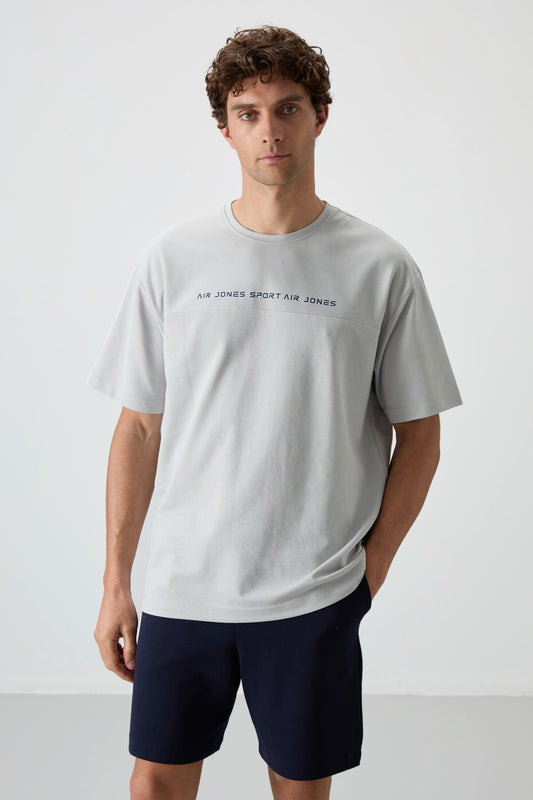 Stone Cotton Thick Textured Surface Oversize Fit Printed Men's T-Shirt - 88371