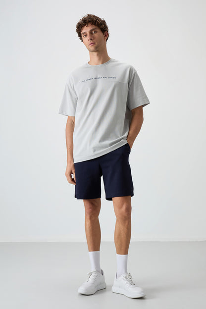 Stone Cotton Thick Textured Surface Oversize Fit Printed Men's T-Shirt - 88371