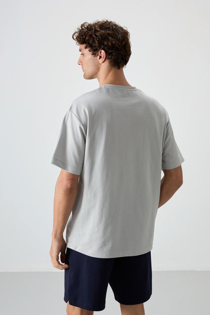 Stone Cotton Thick Textured Surface Oversize Fit Printed Men's T-Shirt - 88371
