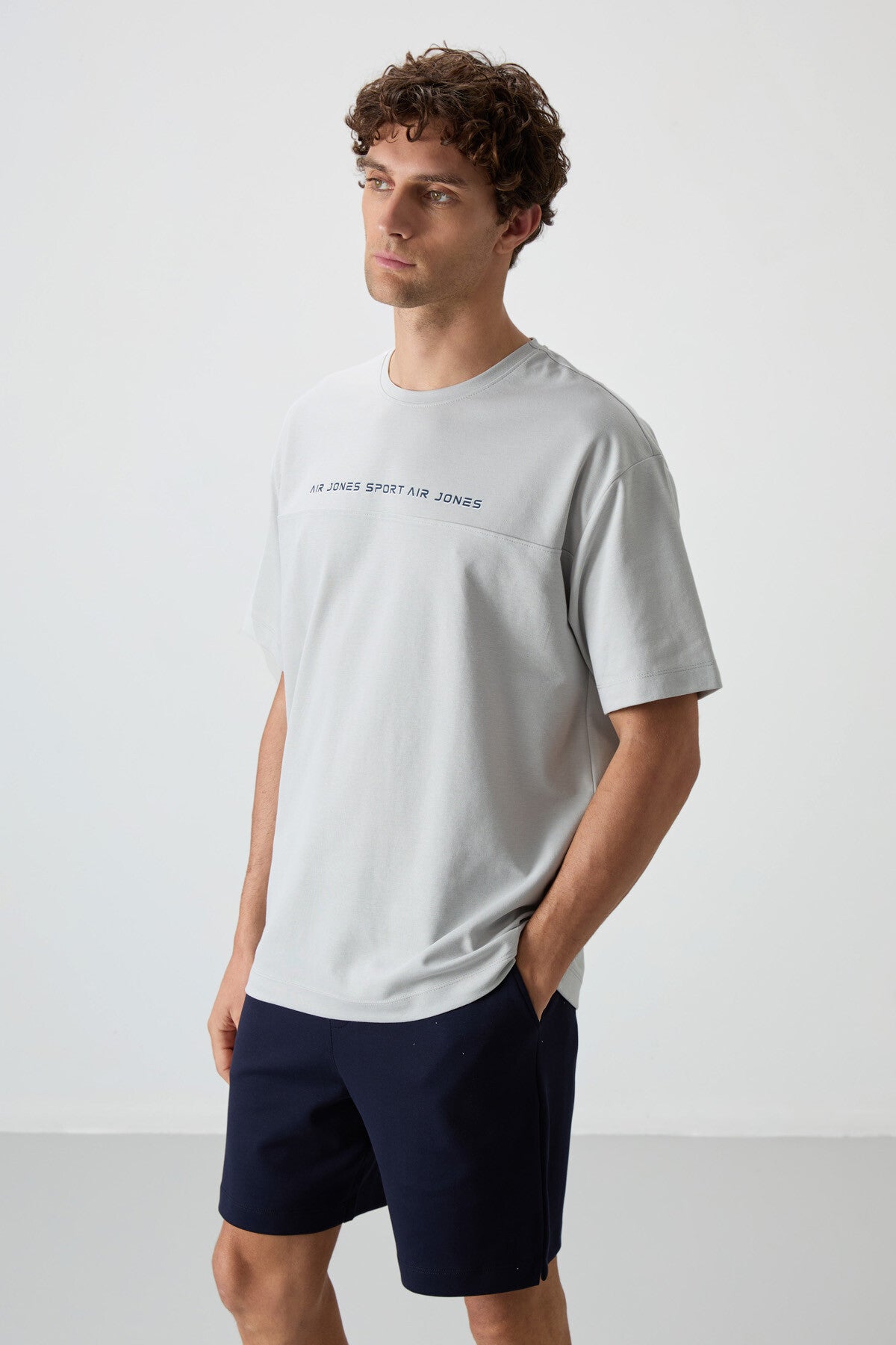 Stone Cotton Thick Textured Surface Oversize Fit Printed Men's T-Shirt - 88371