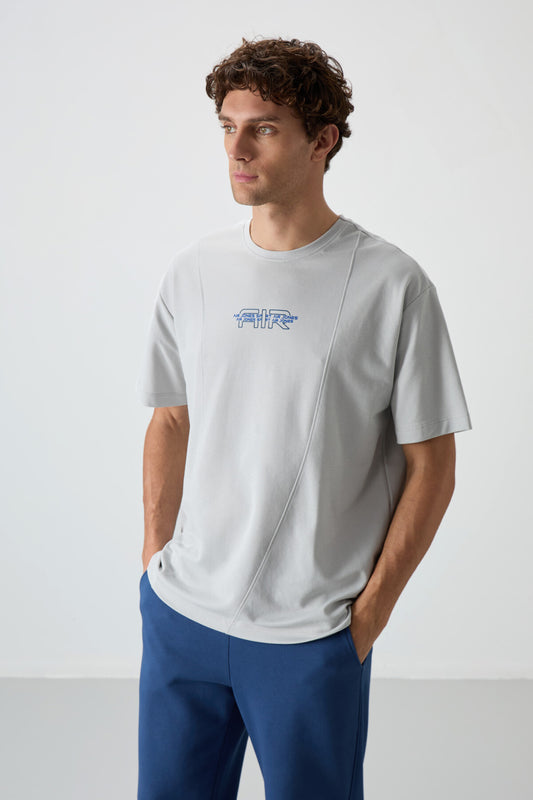 Stone Cotton Thick Textured Surface Oversize Fit Printed Men's T-Shirt - 88372