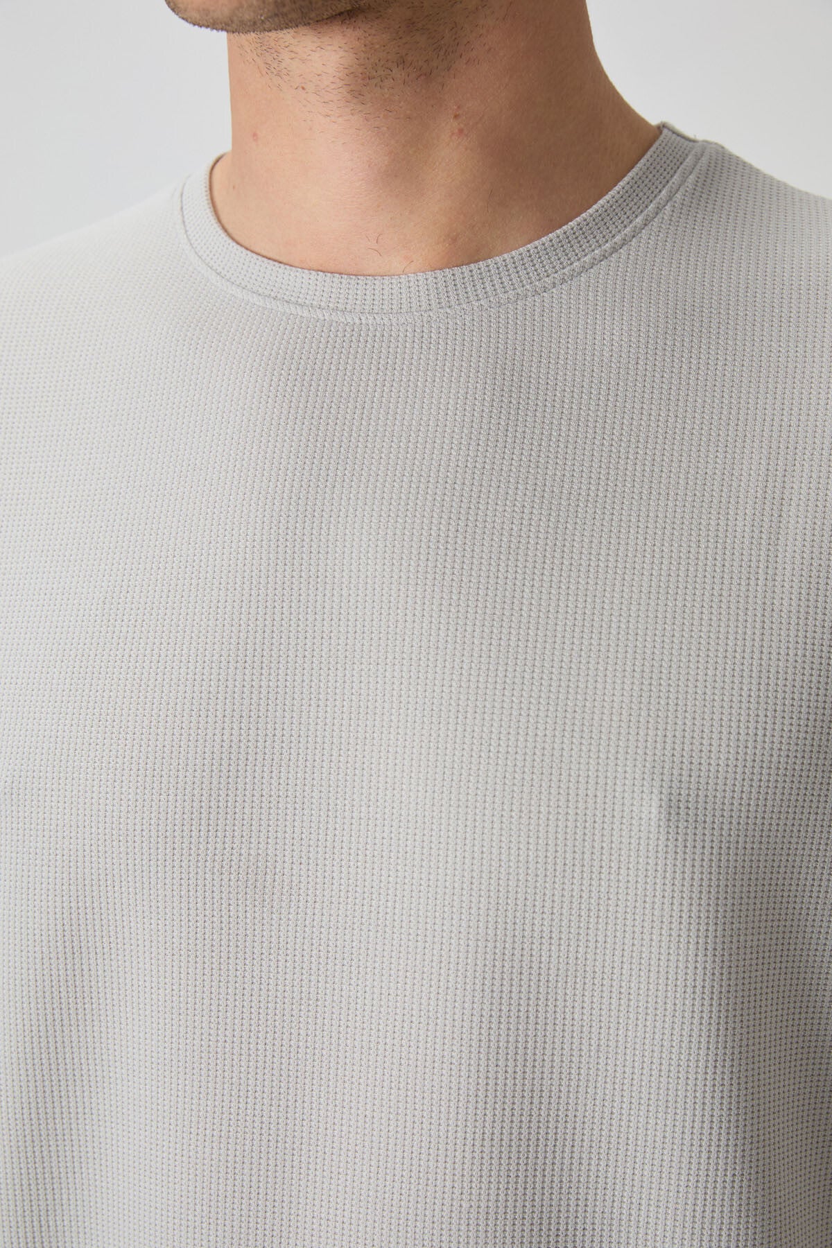 Stone Waffle Interlock Textured Surface Oversize Fit Basic Men's T-Shirt - 88379