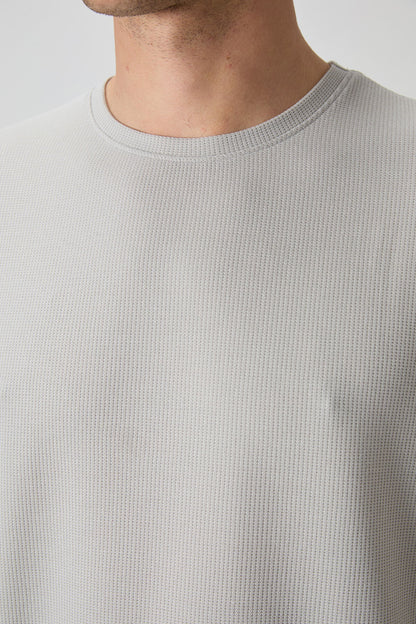 Stone Waffle Interlock Textured Surface Oversize Fit Basic Men's T-Shirt - 88379