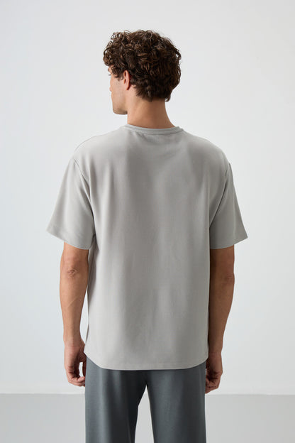 Stone Waffle Interlock Textured Surface Oversize Fit Basic Men's T-Shirt - 88380