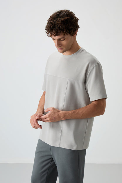 Stone Waffle Interlock Textured Surface Oversize Fit Basic Men's T-Shirt - 88380