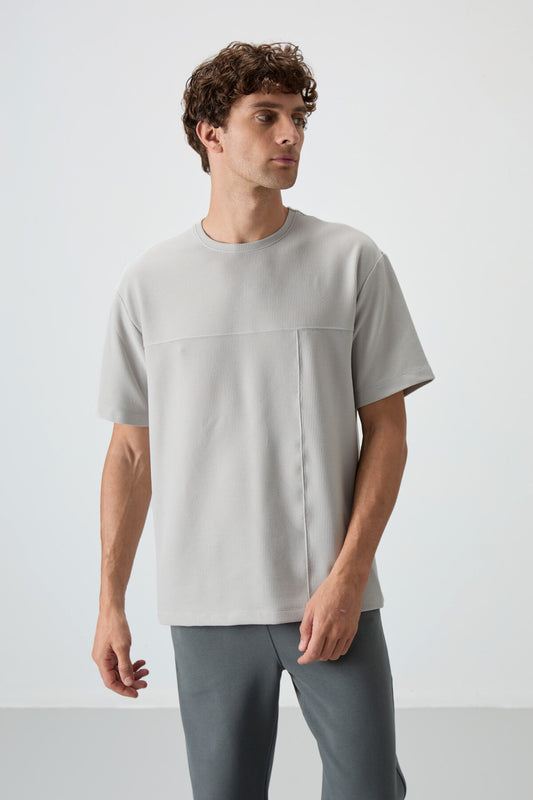 Stone Waffle Interlock Textured Surface Oversize Fit Basic Men's T-Shirt - 88380