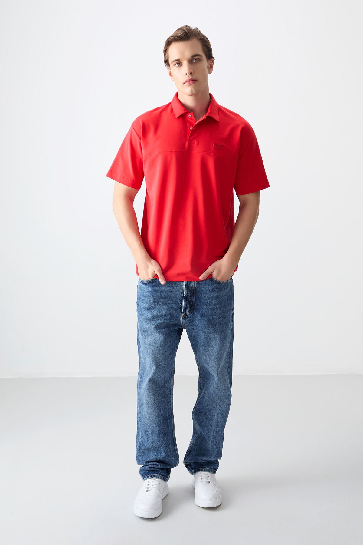 Fiesta Cotton Thick Soft Textured Polo Collar Oversize Fit Basic Men's T-Shirt - 88382