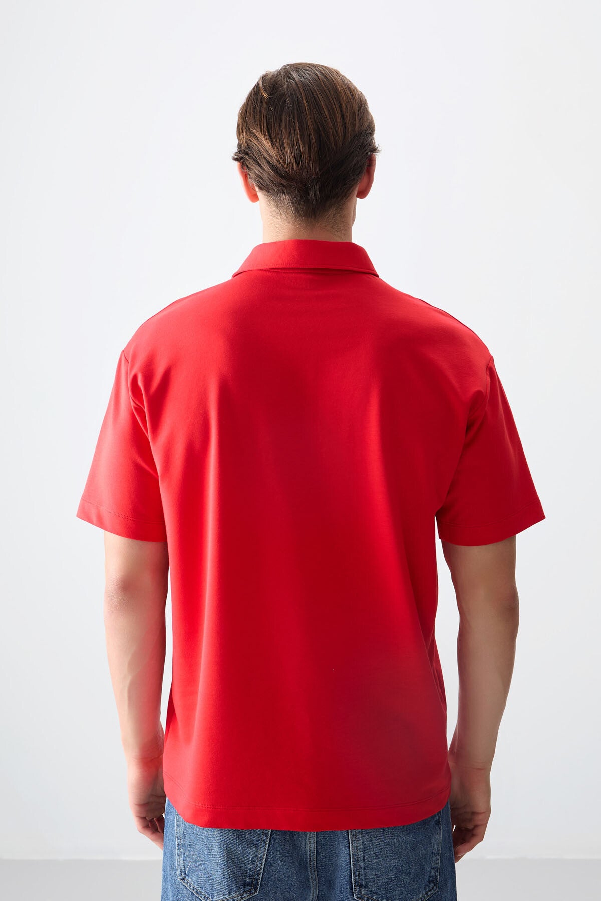 Fiesta Cotton Thick Soft Textured Polo Collar Oversize Fit Basic Men's T-Shirt - 88382