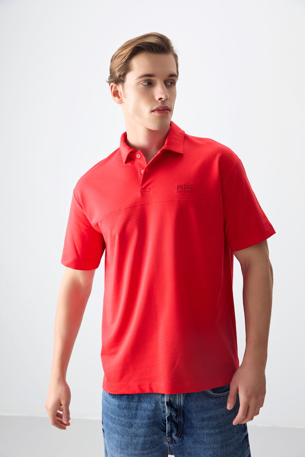 Fiesta Cotton Thick Soft Textured Polo Collar Oversize Fit Basic Men's T-Shirt - 88382