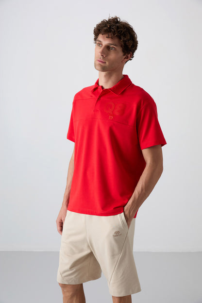 Fiesta Cotton Thick Soft Textured Oversize Fit Printed Polo Collar Men's T-Shirt - 88347