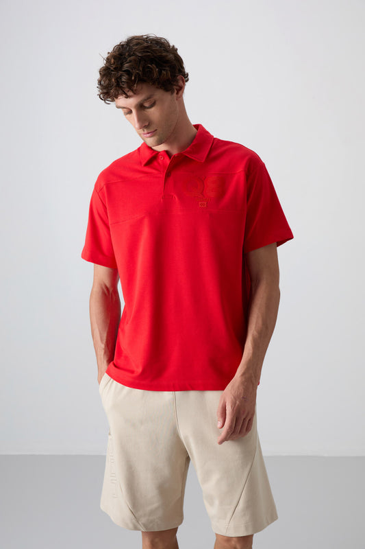 Fiesta Cotton Thick Soft Textured Oversize Fit Printed Polo Collar Men's T-Shirt - 88347