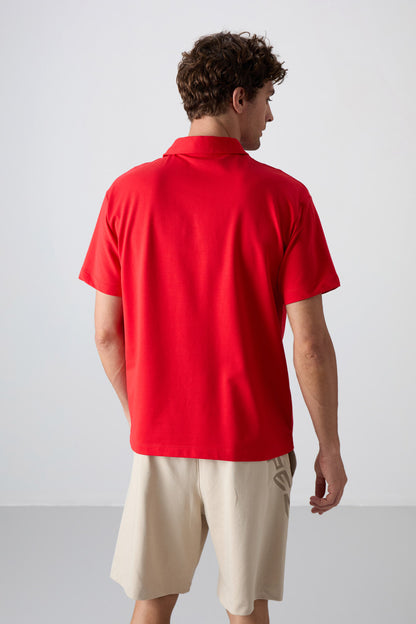 Fiesta Cotton Thick Soft Textured Oversize Fit Printed Polo Collar Men's T-Shirt - 88347