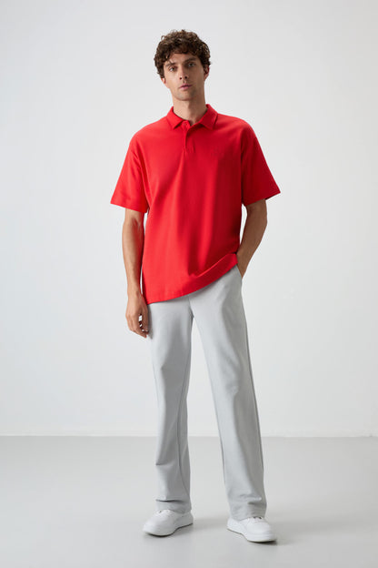 Fiesta Cotton Thick Soft Textured Oversize Fit Basic Polo Collar Men's T-Shirt - 88327