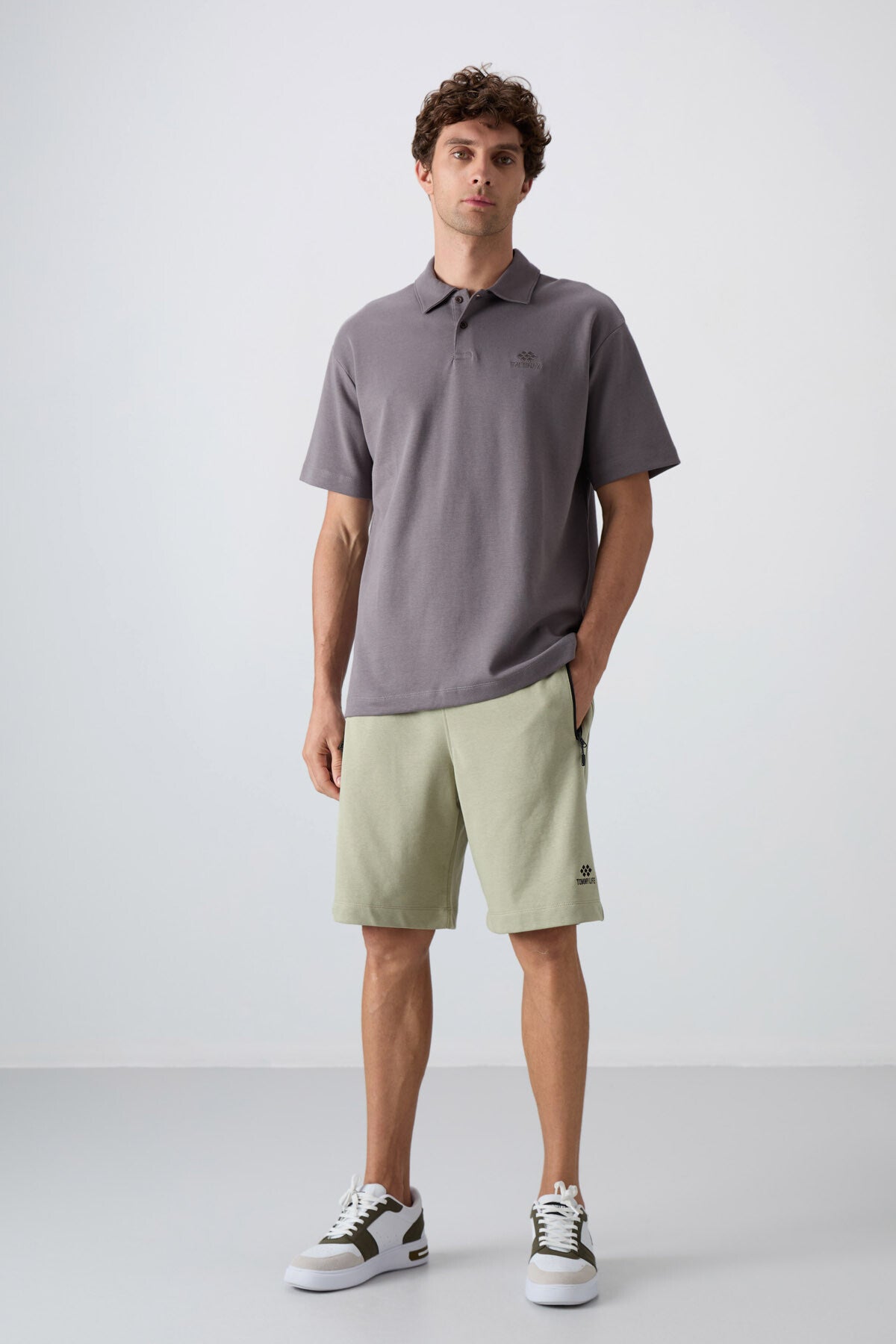 Dark Grey Cotton Thick Soft Textured Oversize Fit Basic Polo Collar Men's T-Shirt - 88327