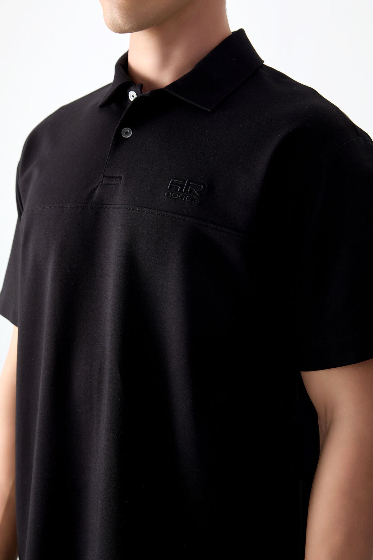 Black Cotton Thick Soft Textured Polo Collar Oversize Fit Basic Men's T-Shirt - 88382