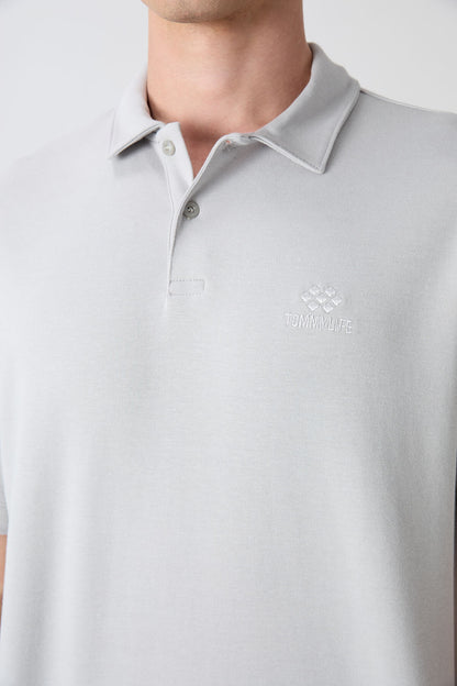 Stone Cotton Thick Soft Textured Oversize Fit Basic Polo Collar Men's T-Shirt - 88327